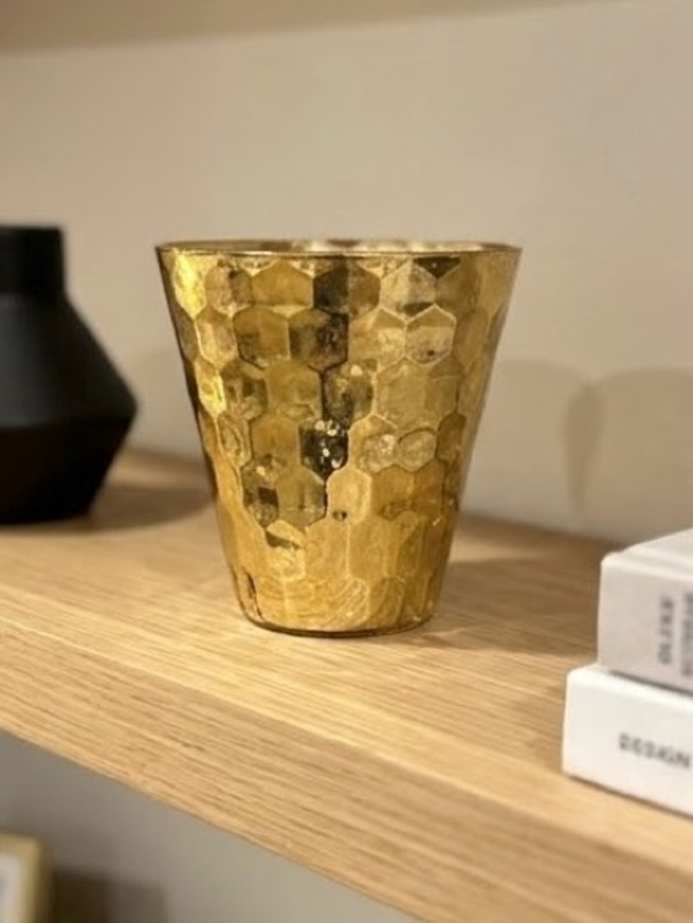 Gold Honeycomb Textured Mercury Glass Votive / Candle Holder